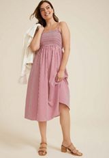 Floral Smocked Poplin Midi Dress, C9709, small