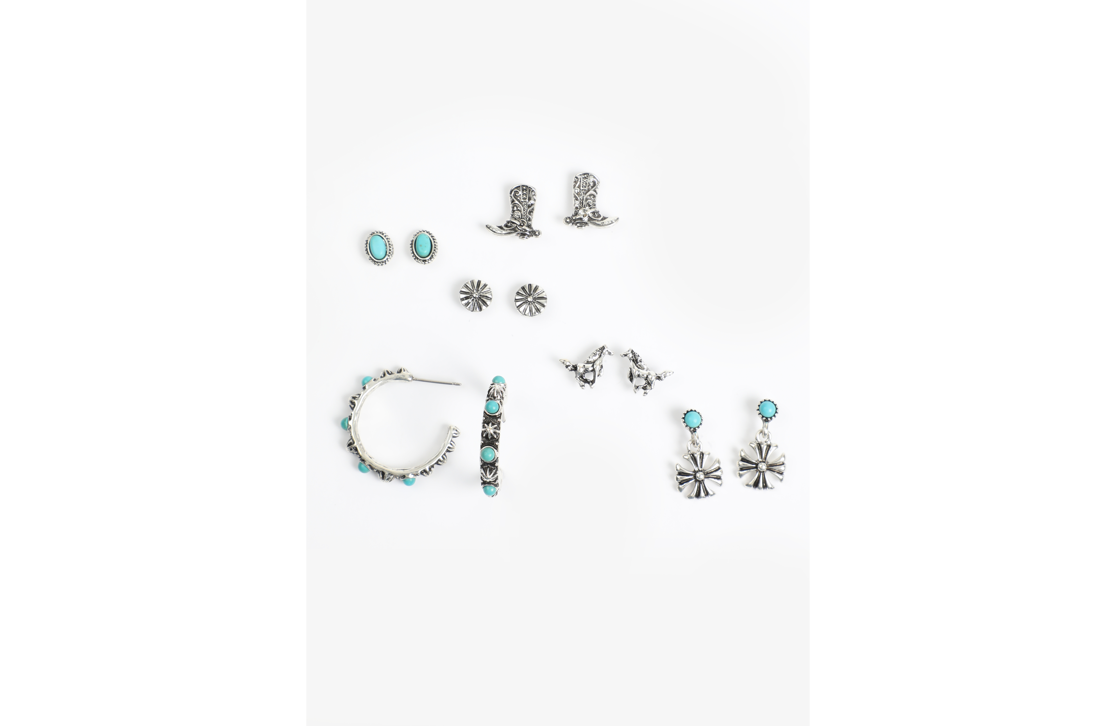 6 Pack Silver And Turquoise Earring Set