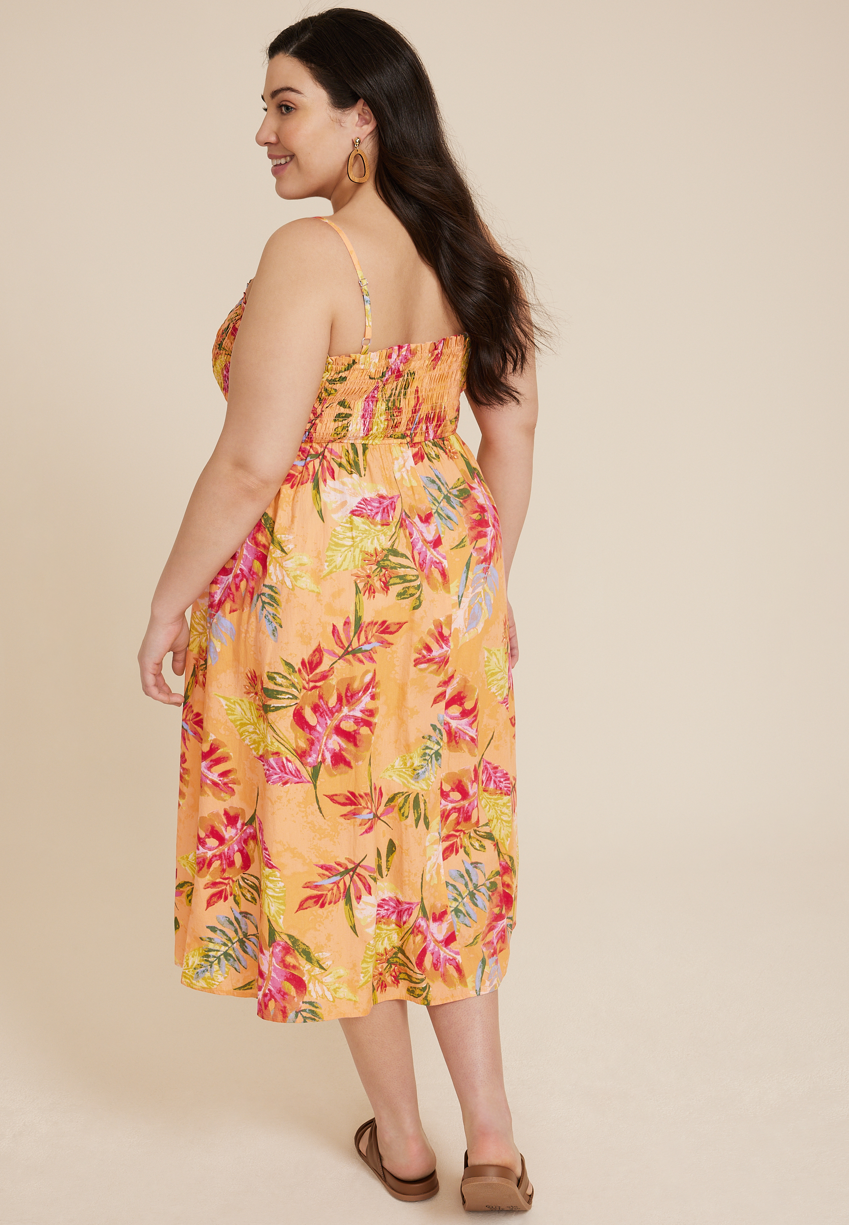 Plus Floral Smocked Poplin Midi Dress