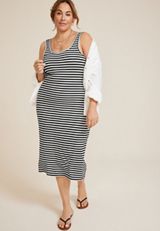 Plus Size 24/7 Bra Cup Striped Midi Dress, BLACK COMBO, small