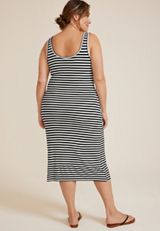 Plus Size 24/7 Bra Cup Striped Midi Dress, BLACK COMBO, small