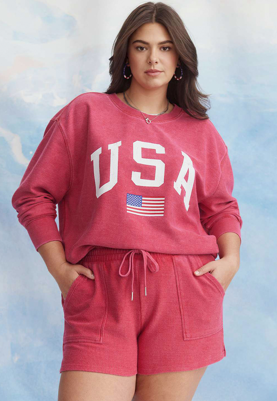 Plus Size High Rise Ribbed Terry 4.5in Short, C485, large