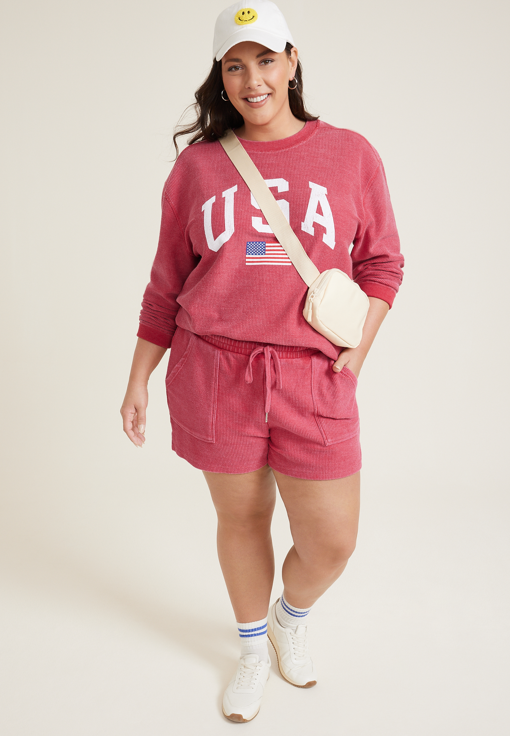Plus Size High Rise Ribbed Terry 4.5in Short, C485, large