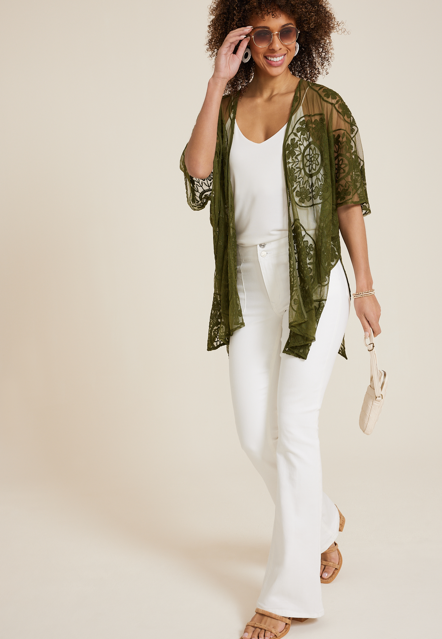 Mesh Embroidered Kimono, C6522, large