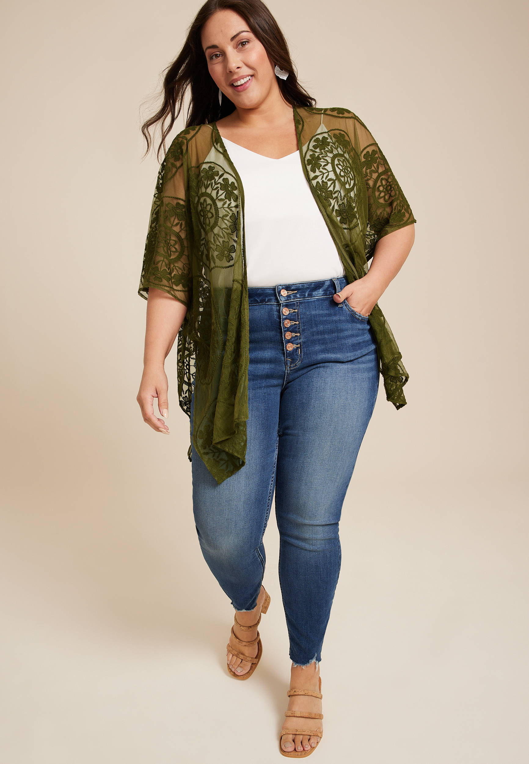 Mesh Embroidered Kimono, C6522, large