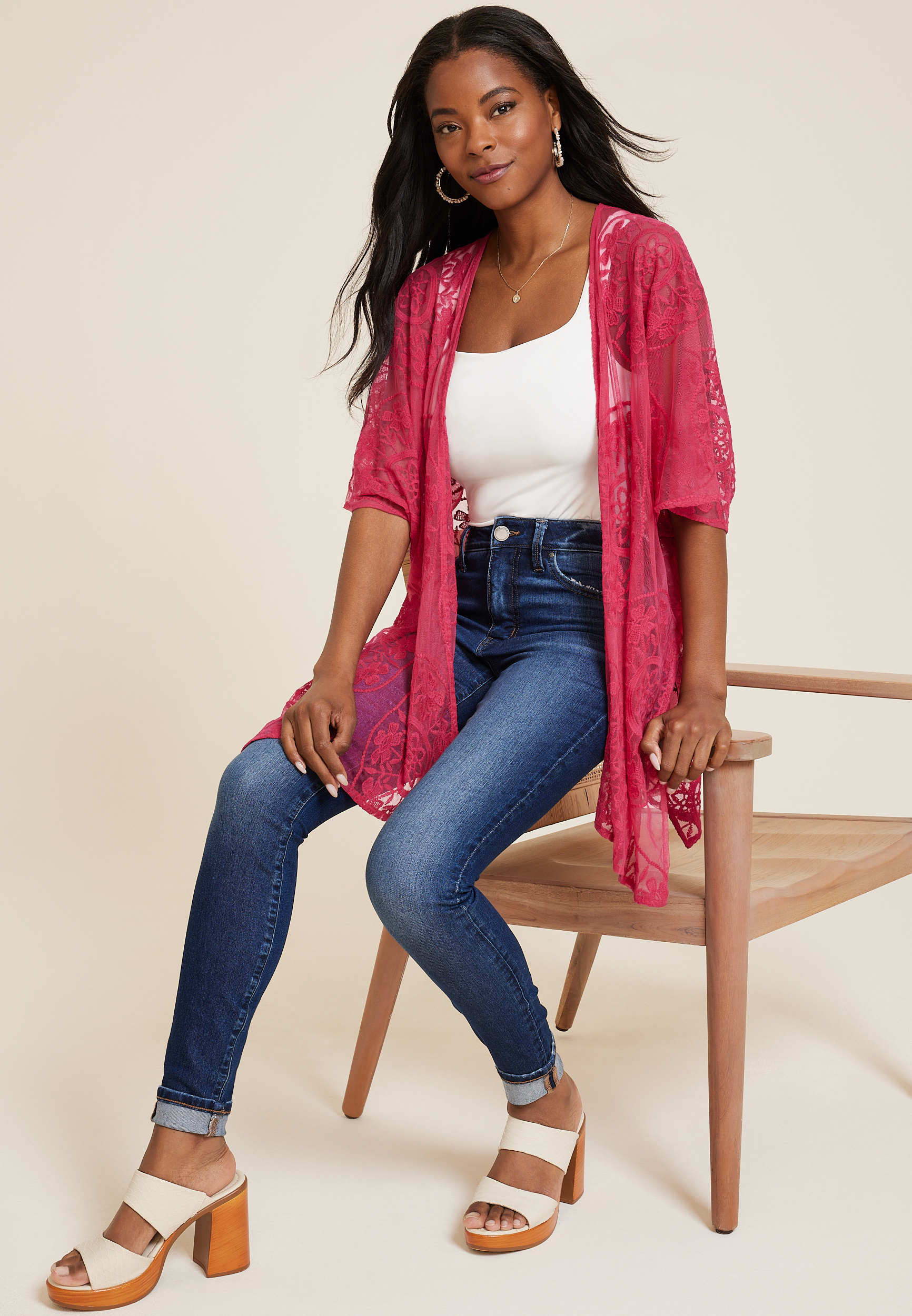 Mesh Embroidered Kimono