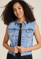 Raw Hem Denim Vest, MEDIUM SANDBLAST, small