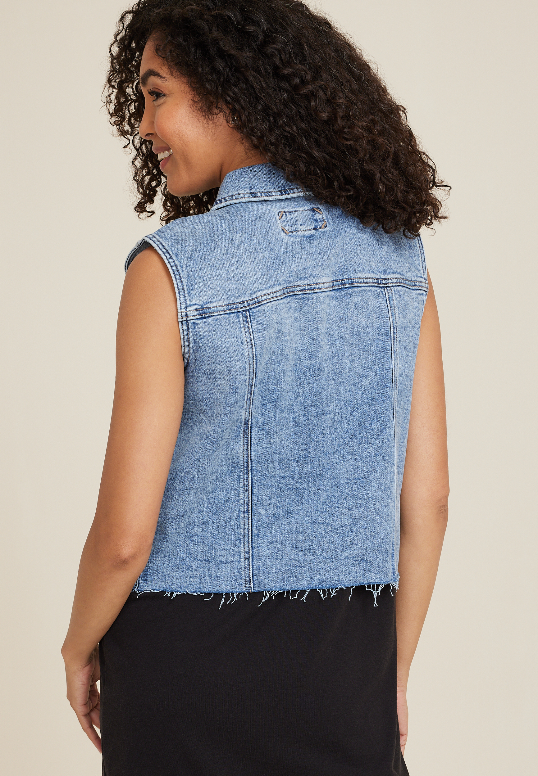 Raw Hem Denim Vest, MEDIUM SANDBLAST, large