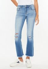 KanCan&trade; Mid Rise Frayed Hem Ankle Crop Flare Jean, C3337, small