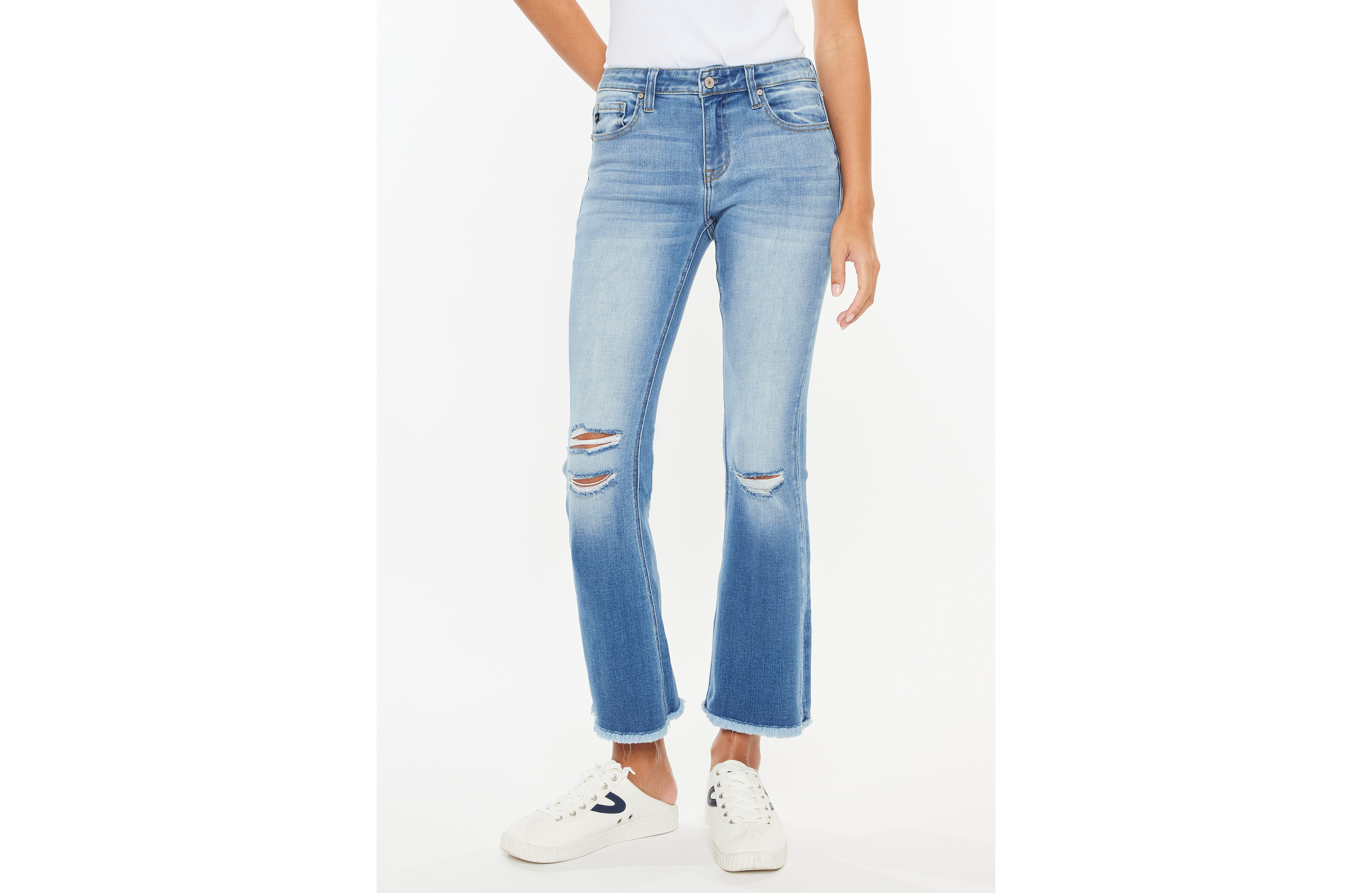 KanCan™ Mid Rise Frayed Hem Ankle Crop Flare Jean