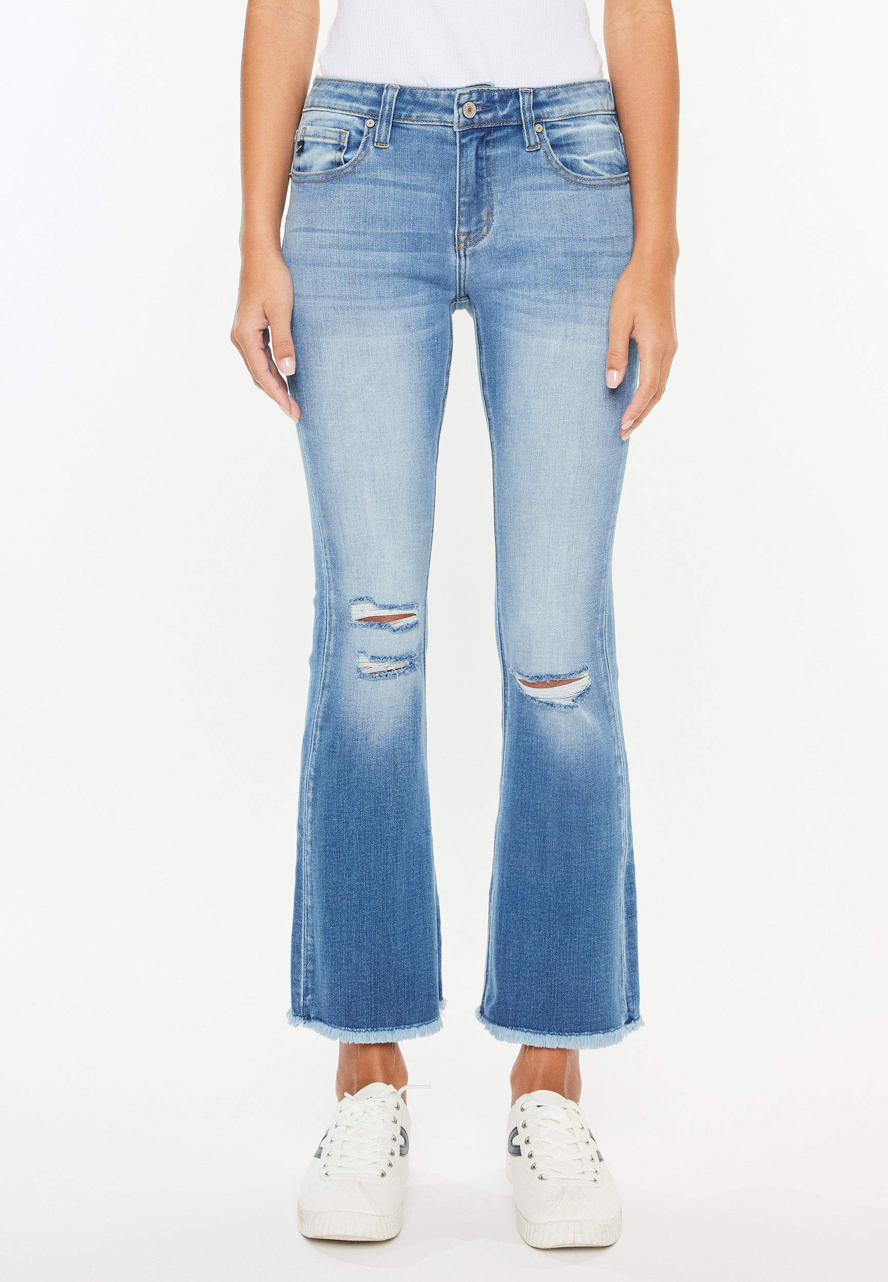 KanCan&trade; Mid Rise Frayed Hem Ankle Crop Flare Jean, C3337, large