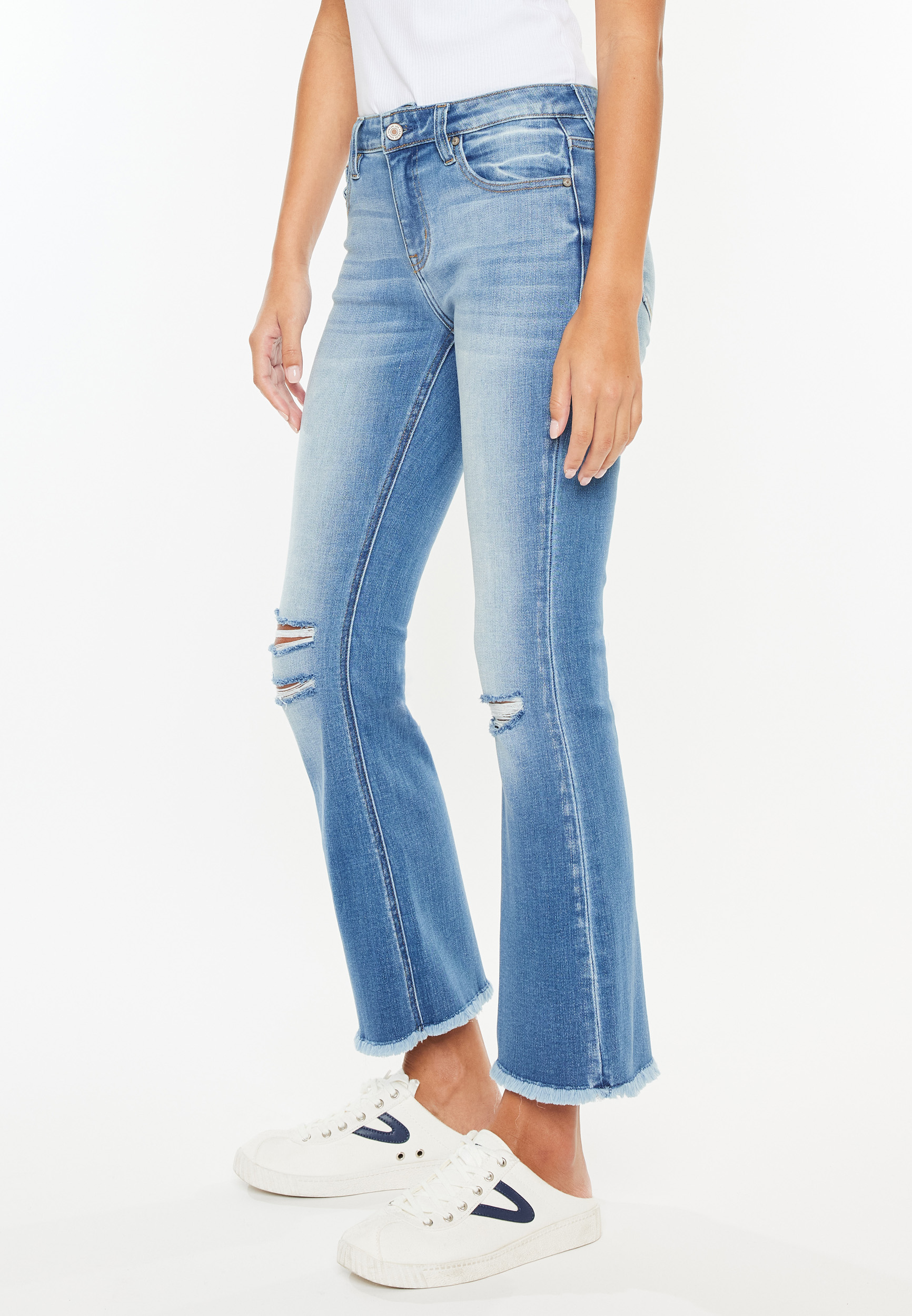KanCan&trade; Mid Rise Frayed Hem Ankle Crop Flare Jean, C3337, large