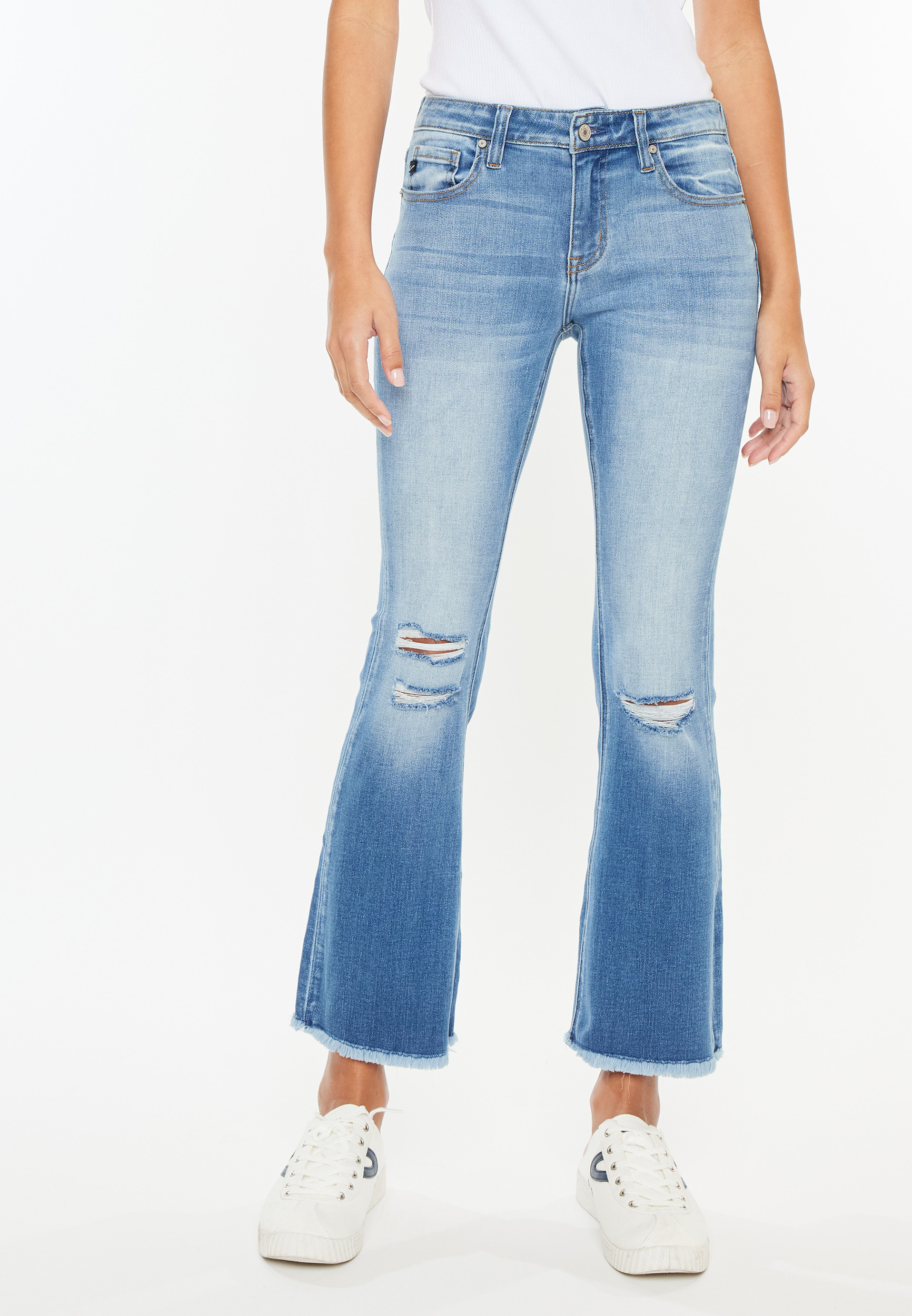 KanCan&trade; Mid Rise Frayed Hem Ankle Crop Flare Jean, C3337, large