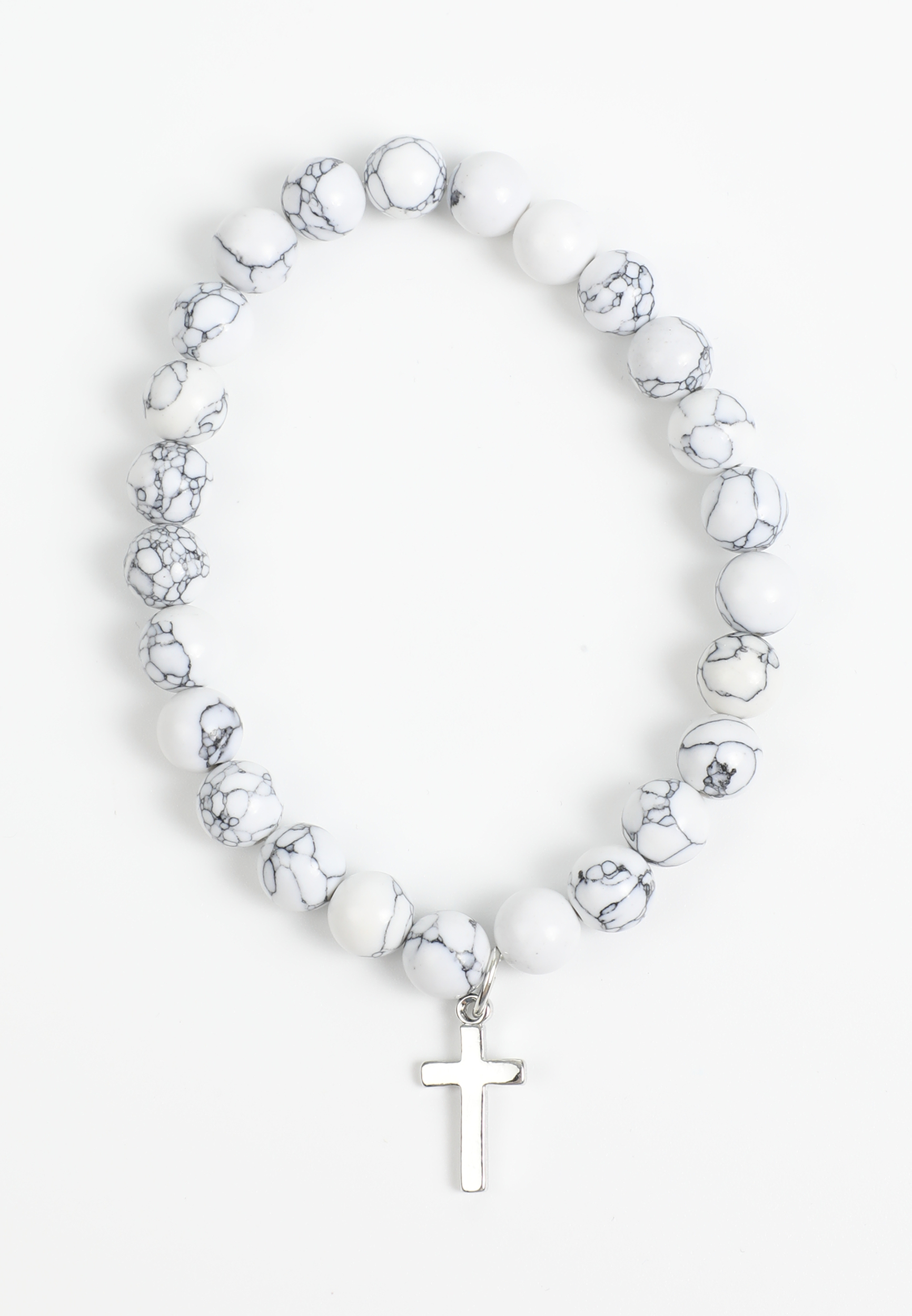 Cross Pendant Howlite Beaded Stretch Bracelet