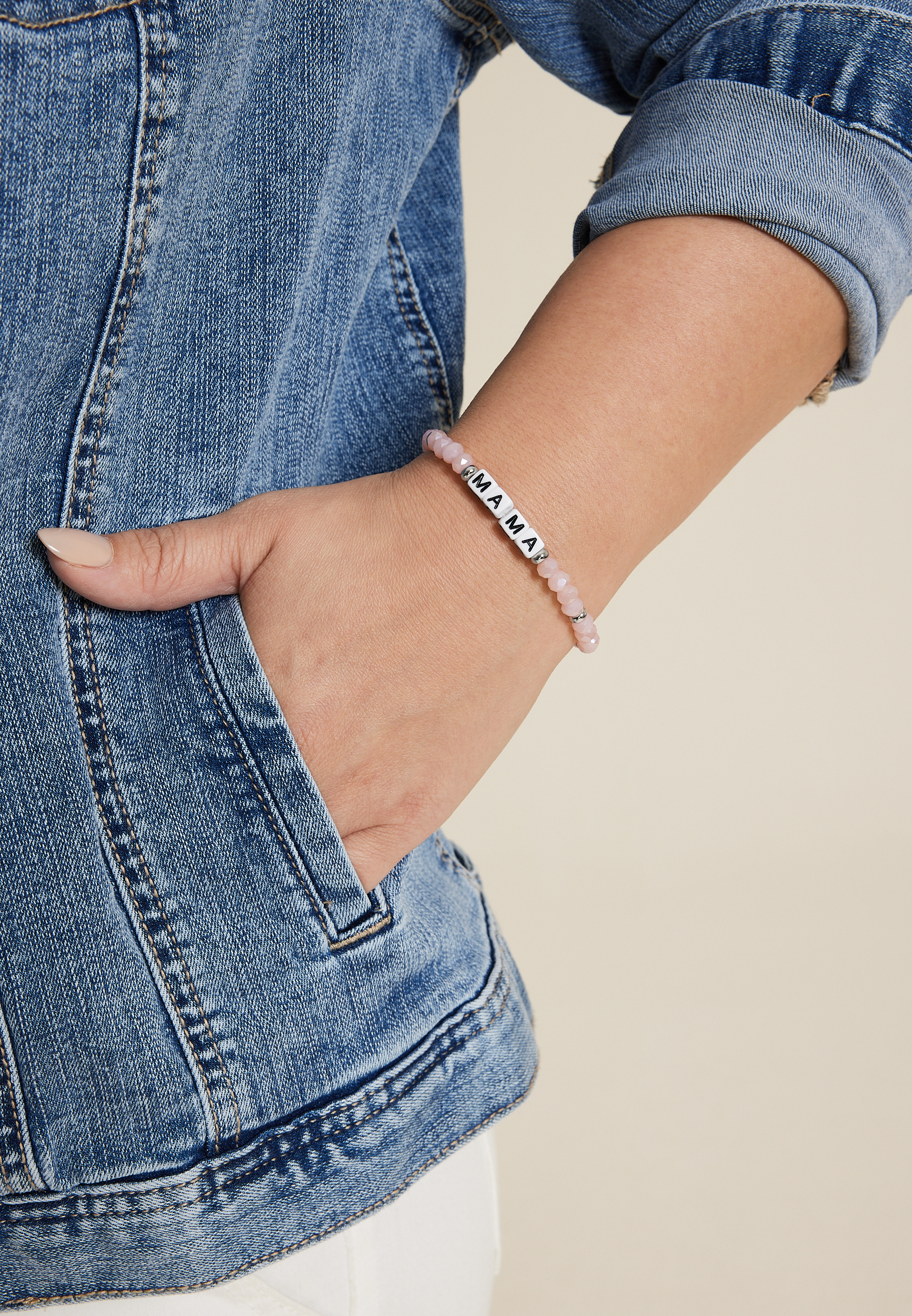 Pink Mama Letter Beaded Stretch Bracelet, C595, large