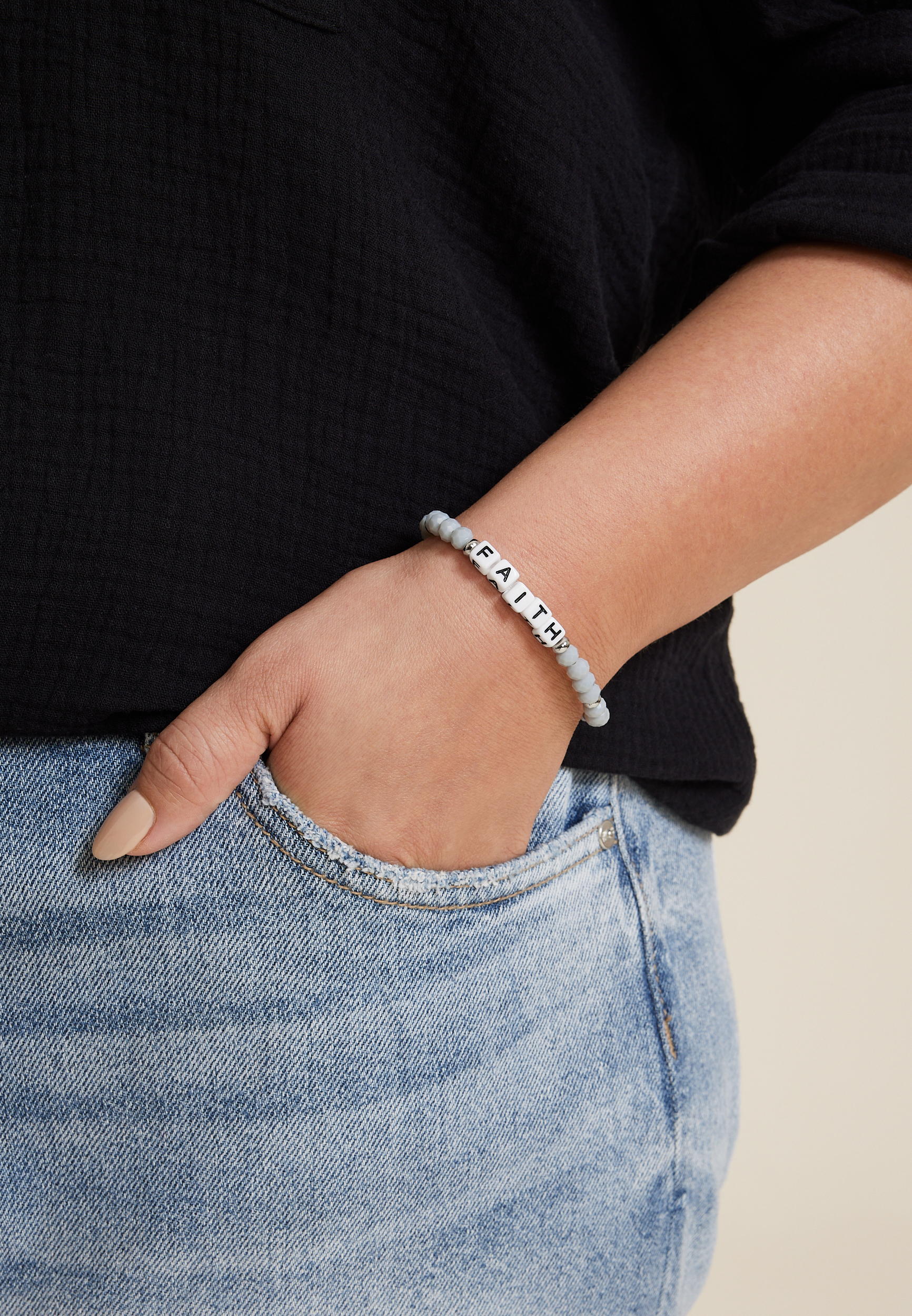 Faith Letter Beaded Stretch Bracelet, C829, large