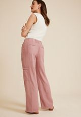 Soft Linen High Rise Cargo Wide Leg Pant, C3343, small