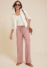 Soft Linen High Rise Cargo Wide Leg Pant, C3343, small