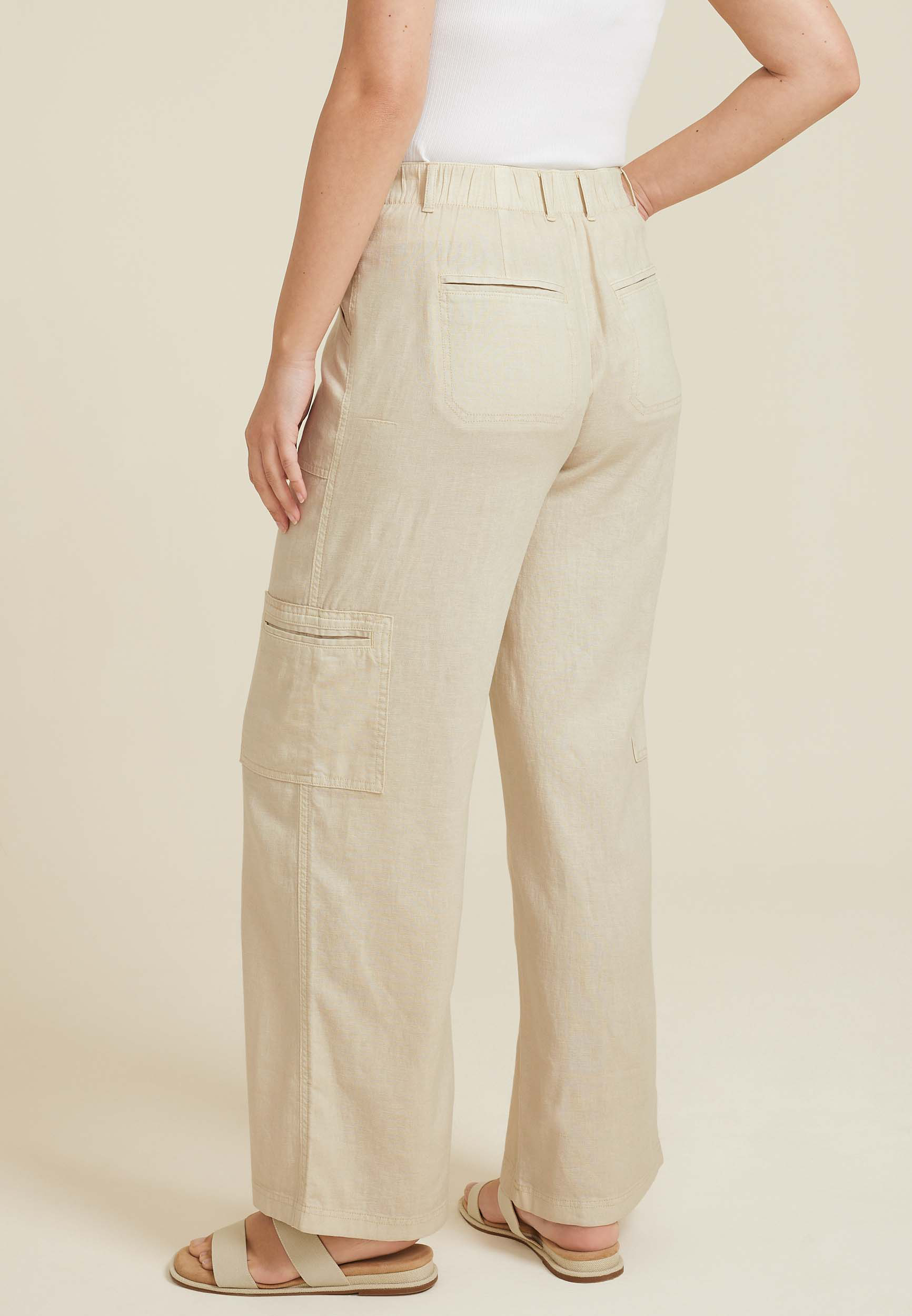 Soft Linen High Rise Cargo Wide Leg Pant