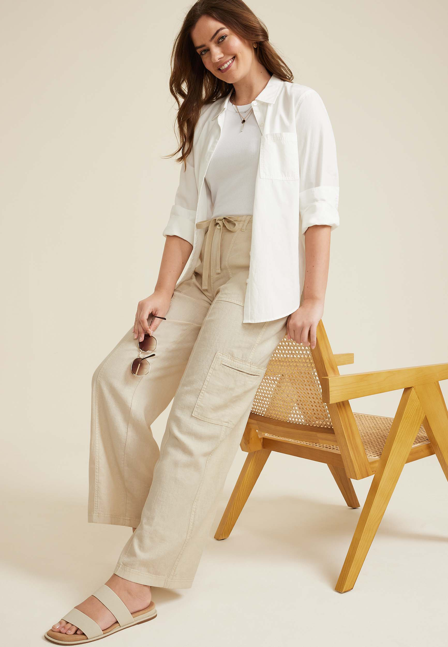 Soft Linen High Rise Cargo Wide Leg Pant