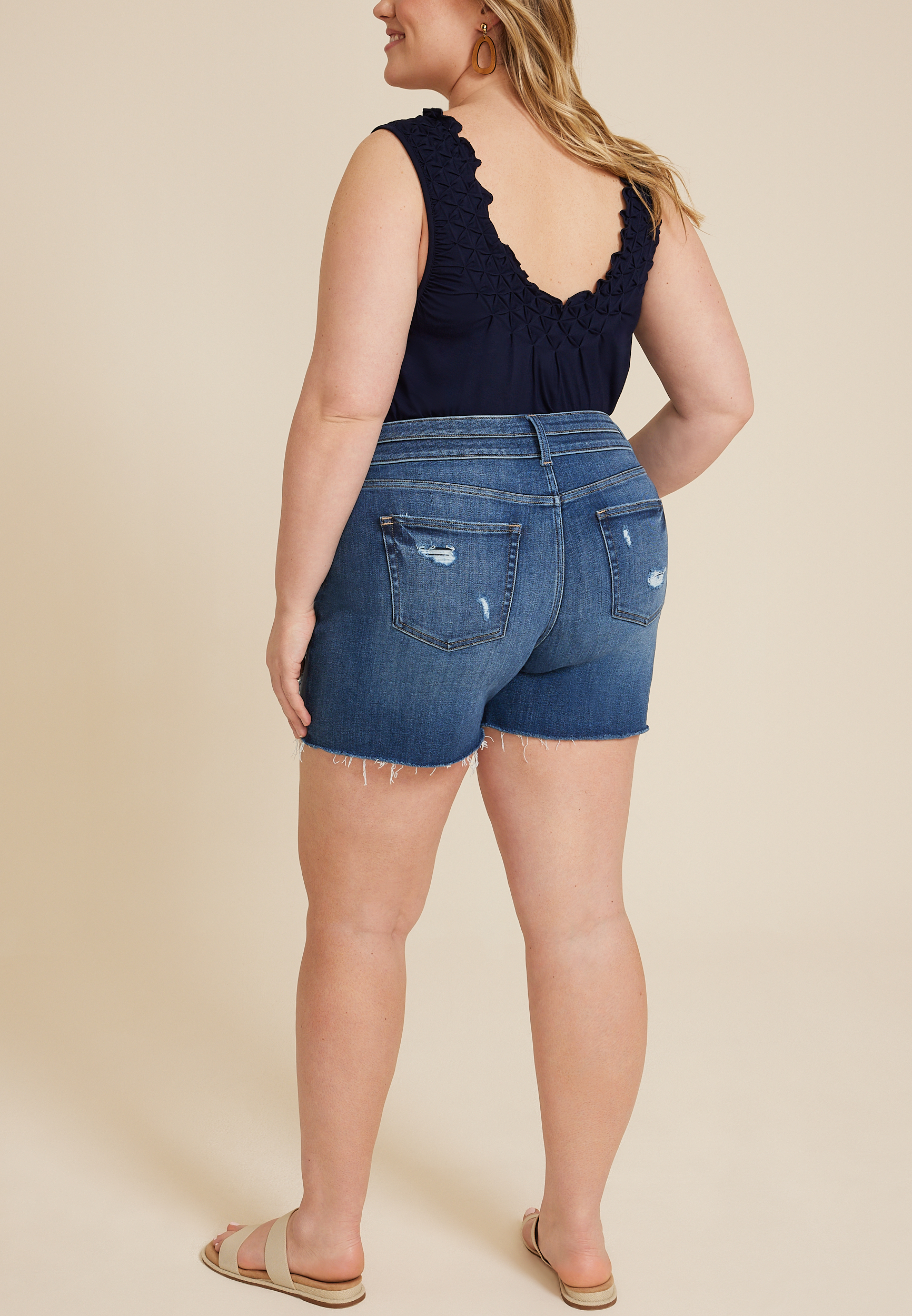 Plus Size edgely&trade; Dark High Rise 5in Ripped Short, DARK SANDBLAST, large
