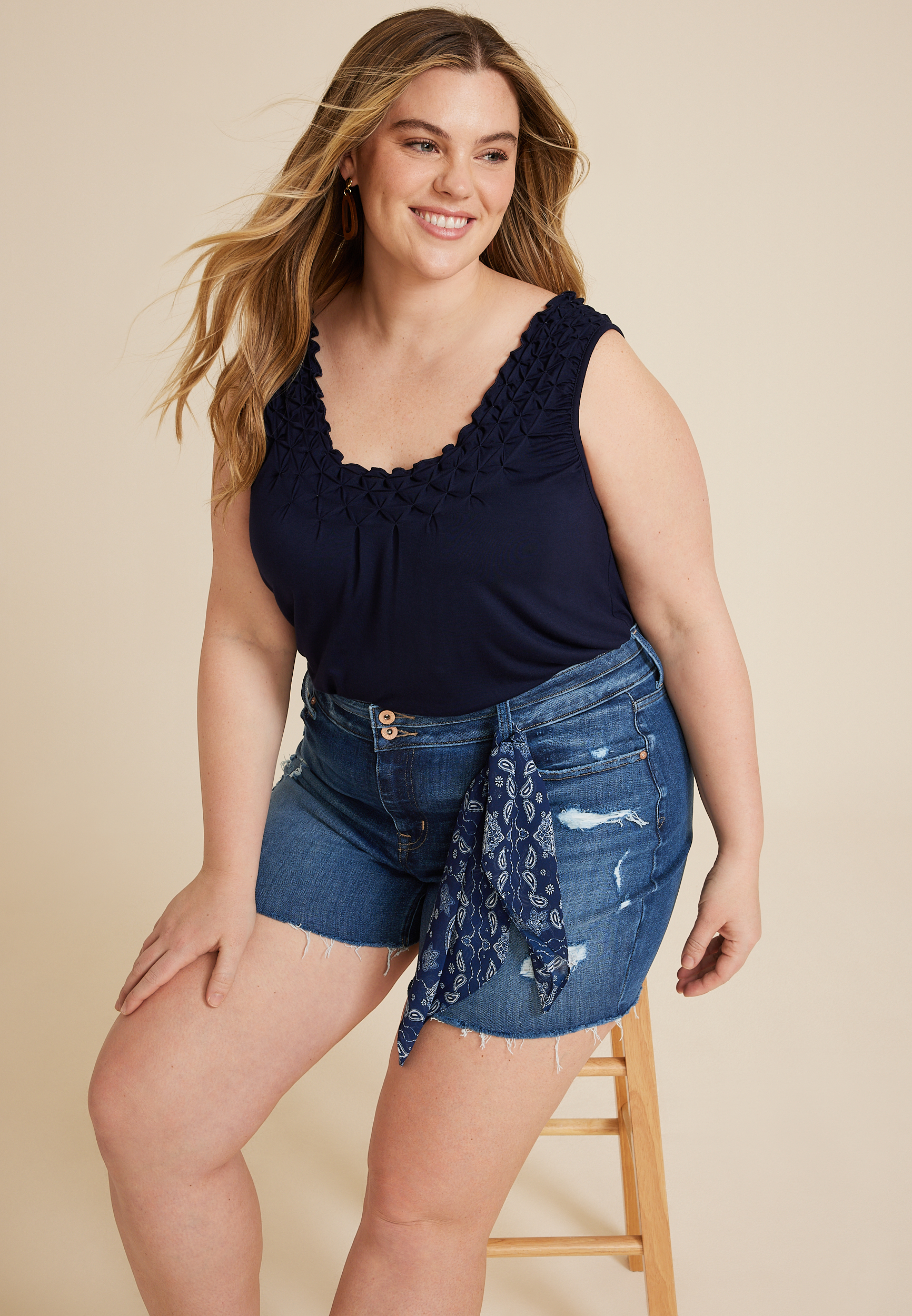 Plus Size edgely&trade; Dark High Rise 5in Ripped Short, DARK SANDBLAST, large