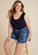 Plus Size edgely&trade; Dark High Rise 5in Ripped Short, DARK SANDBLAST, small