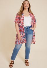 Plus Size Americana Floral Kimono, C4926, small