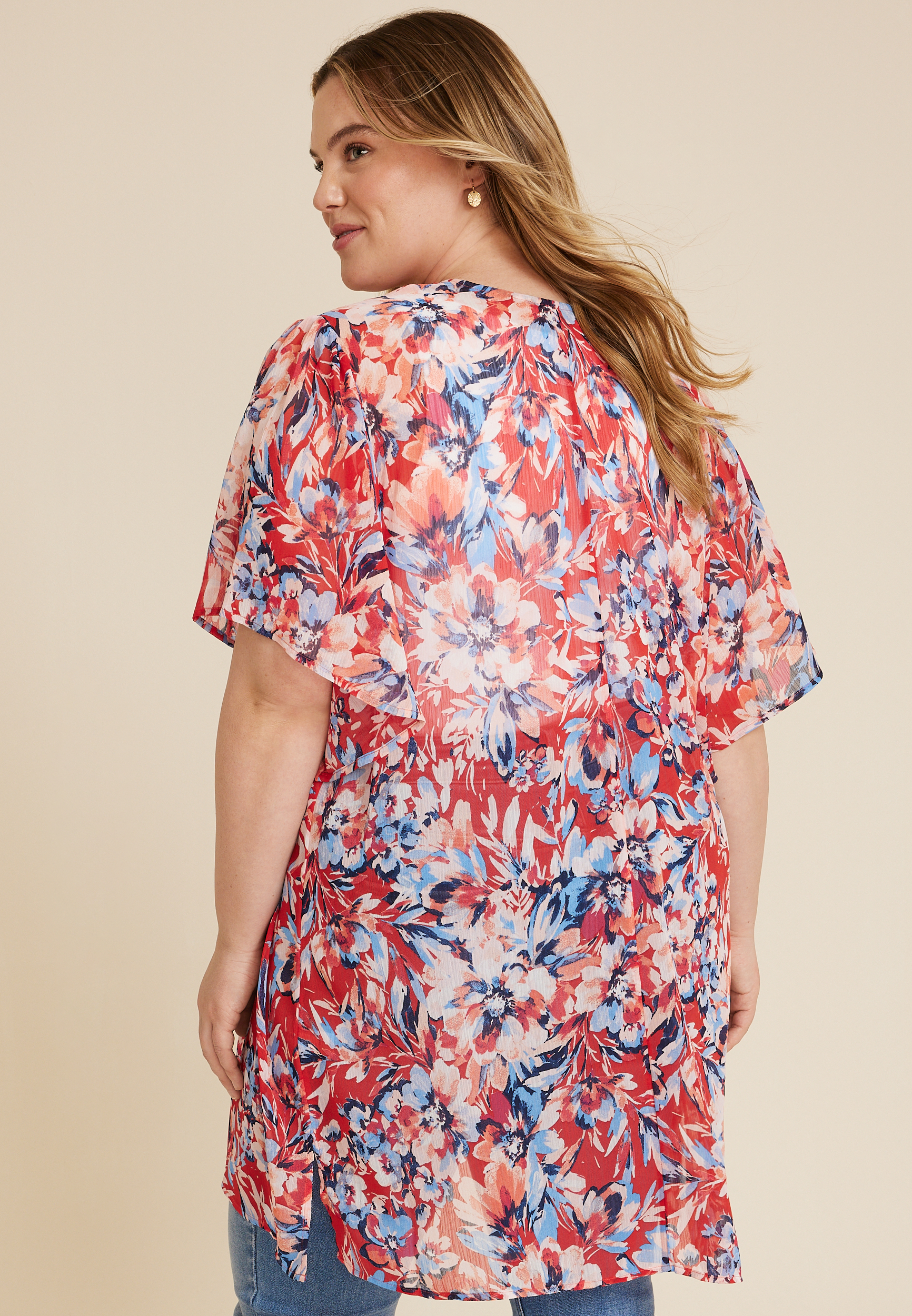 Plus Size Americana Floral Kimono, C4926, large