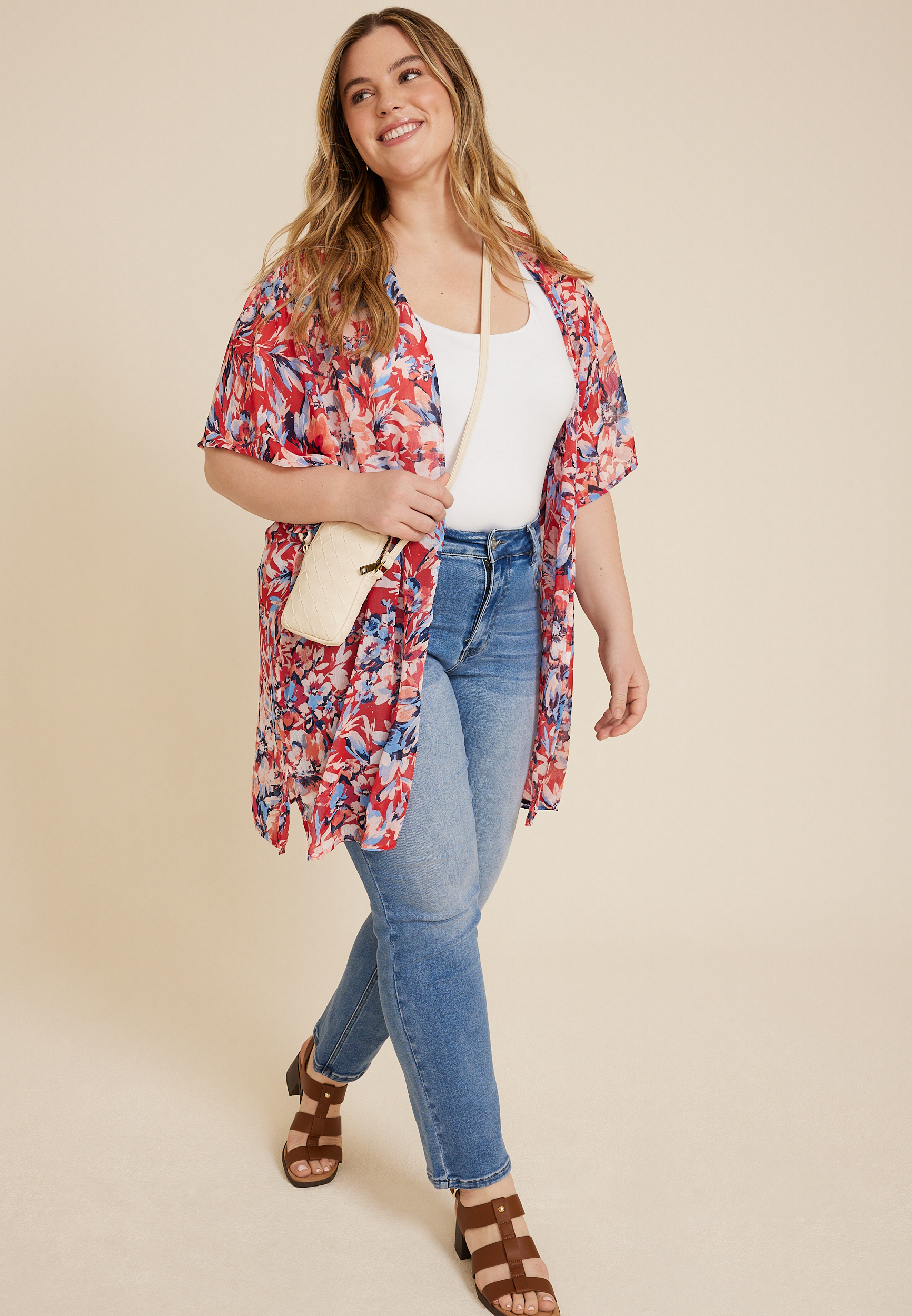 Plus Size Americana Floral Kimono, C4926, large