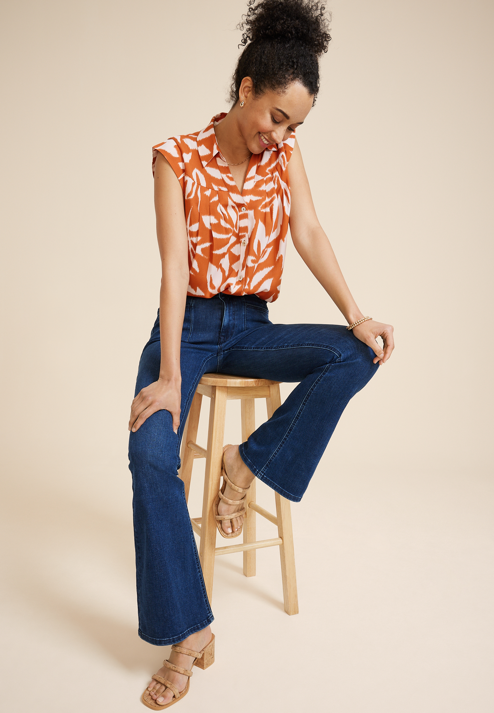 Ikat Button Down Blouse, C9700, large