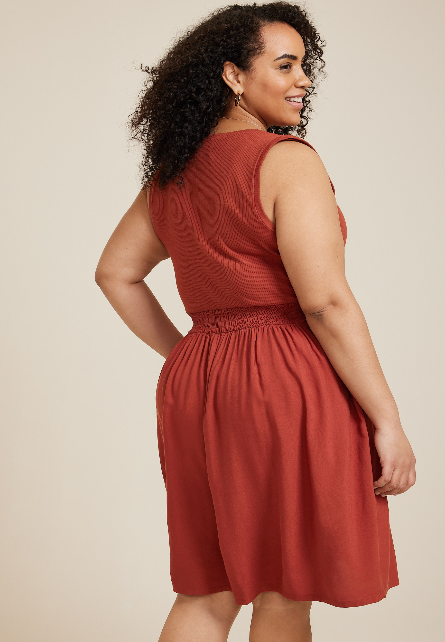 Plus Size Mixed Media Skater Dress, C9699, large