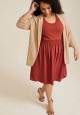 Plus Size Mixed Media Skater Dress, C9699, small