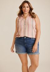 Plus Size Johnny Collar Striped Tank Top, C1524, small