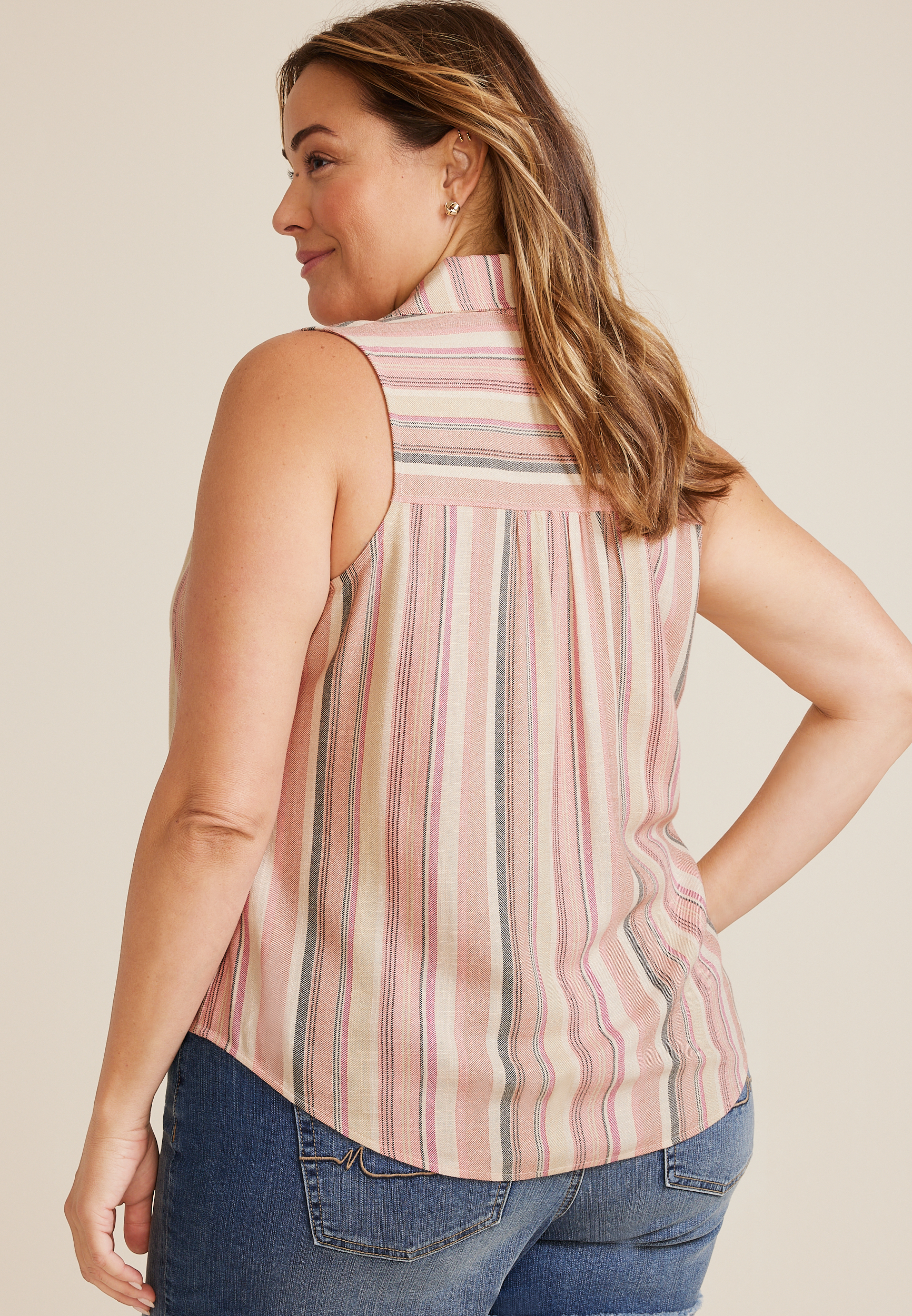 Plus Size Johnny Collar Striped Tank Top, C1524, large