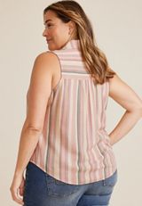 Plus Size Johnny Collar Striped Tank Top, C1524, small