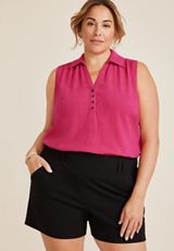 Plus Size Johnny Collar Tank Top, C9709, small