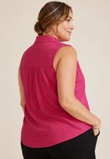 Plus Size Johnny Collar Tank Top, C9709, small