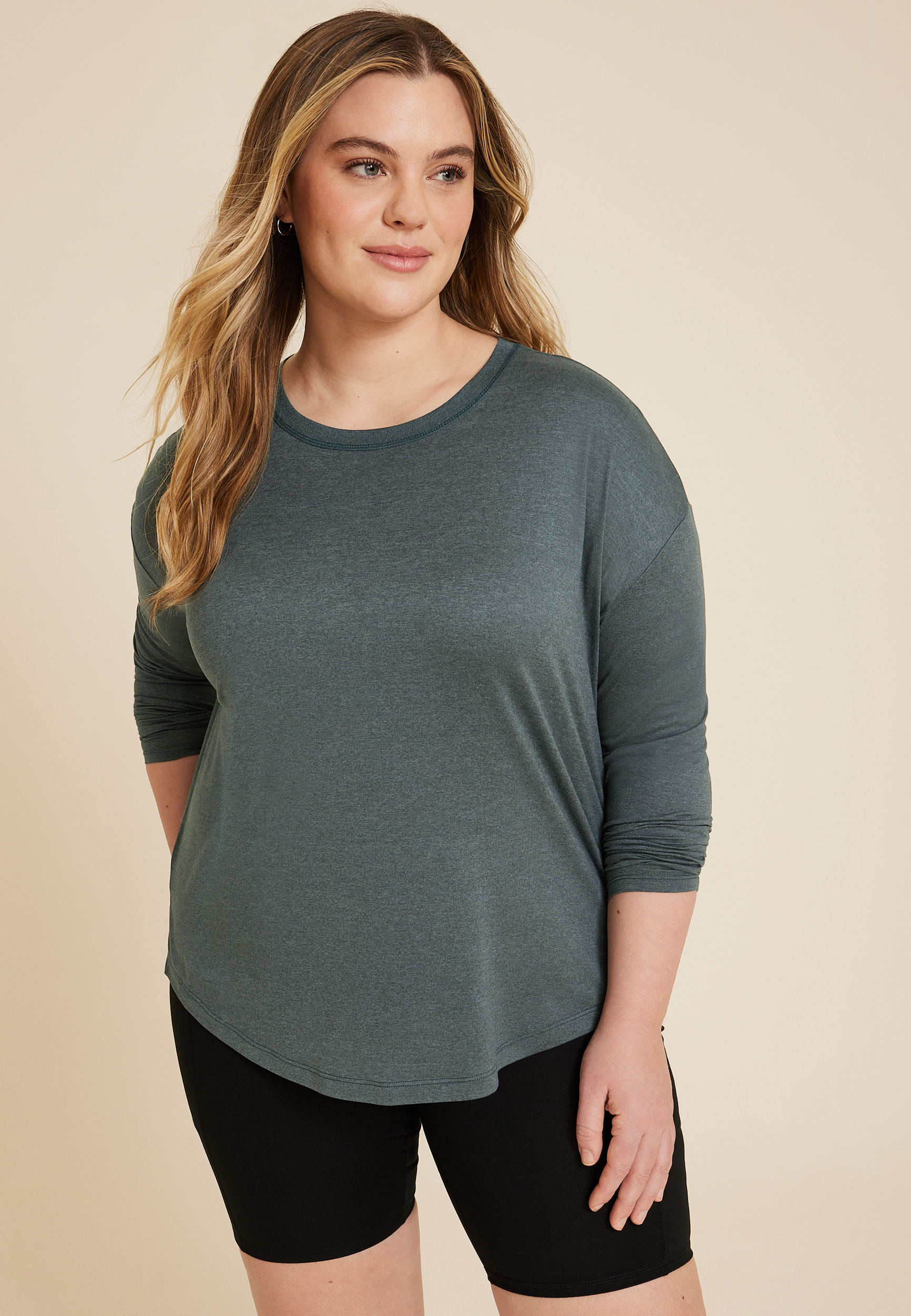 Women's Plus Size Long Sleeve Round Neck Henley Shirt - A New Day Purple 3X