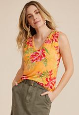 24/7 Floral Smocked Shoulder Tank Top, C1524, small