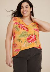 Plus Size 24/7 Floral Smocked Shoulder Tank Top, C1524, small