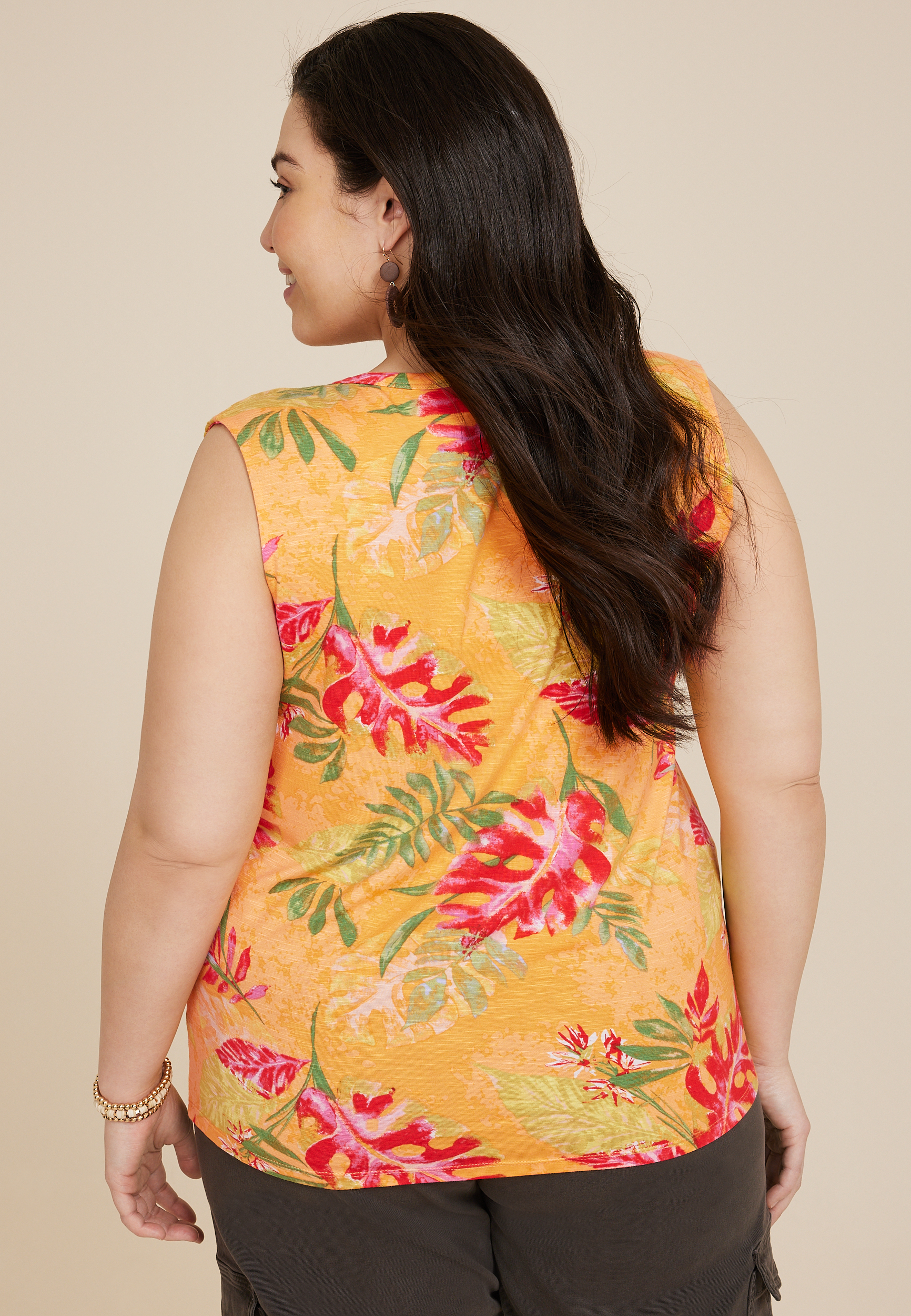 Plus Size 24/7 Floral Smocked Shoulder Tank Top, C1524, large