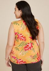 Plus Size 24/7 Floral Smocked Shoulder Tank Top, C1524, small
