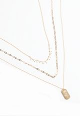 Gold Tag Pendant Layered Necklace, C605, small
