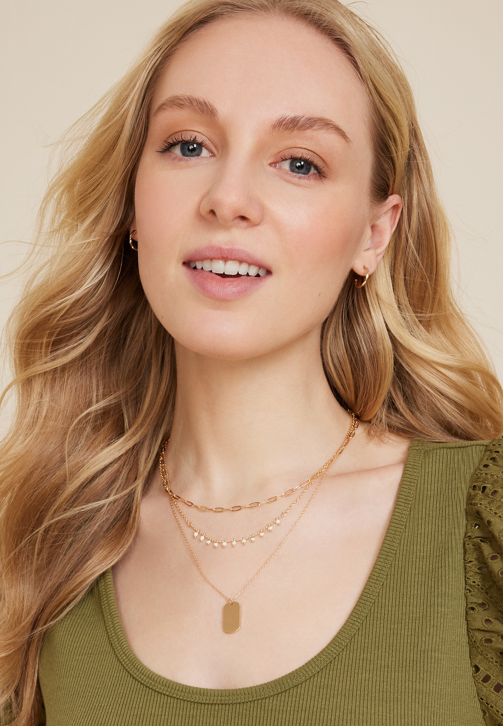 Gold Tag Pendant Layered Necklace, C605, large