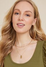 Gold Tag Pendant Layered Necklace, C605, small