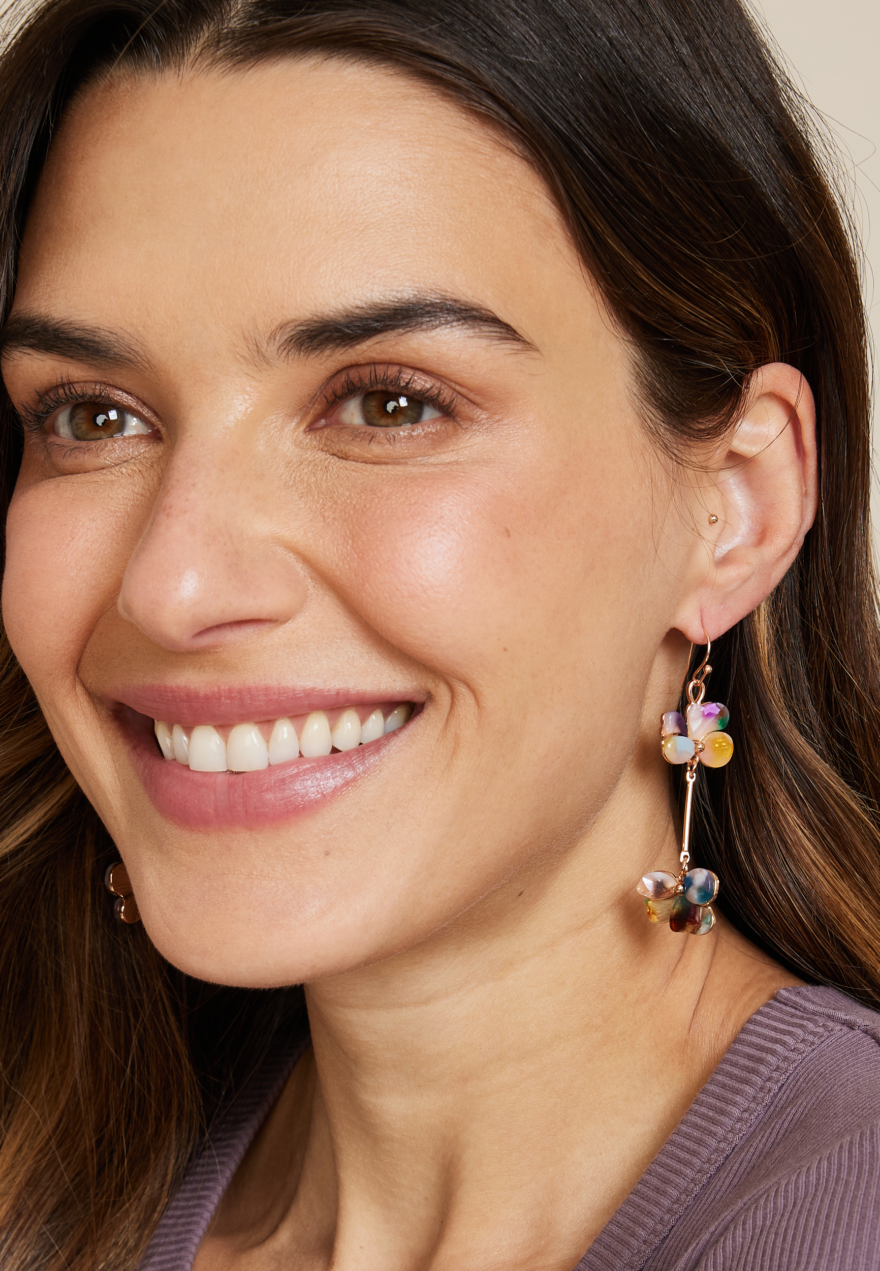 Multicolor Resin Flower Drop Earrings, MULTI, large