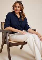 Plus Size 90s Relaxed Linen Button Up Shirt, BLUE JASMINE, small