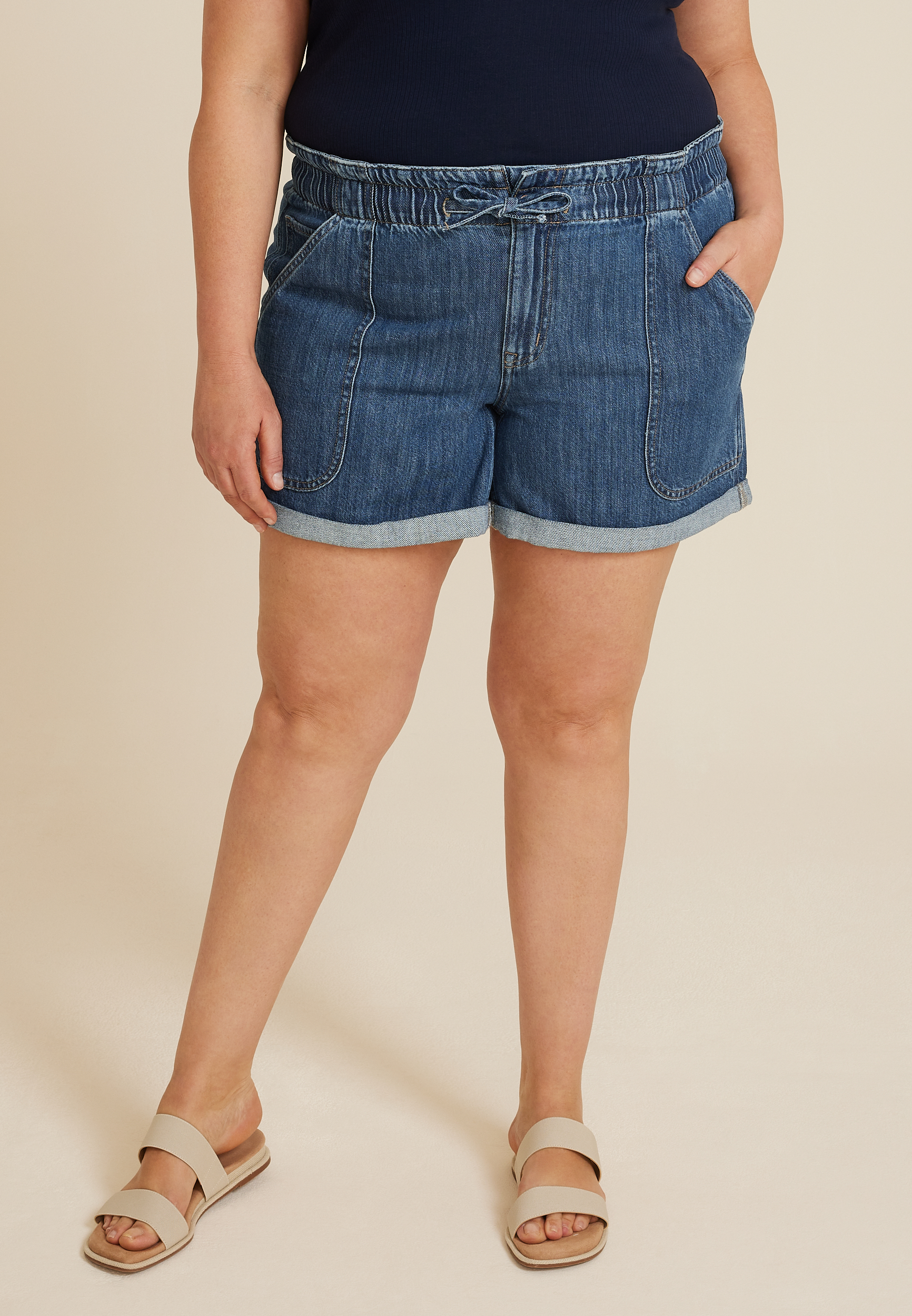 Plus Size m jeans by maurices&trade; Dark High Rise Soft 5in Short, DARK SANDBLAST, large