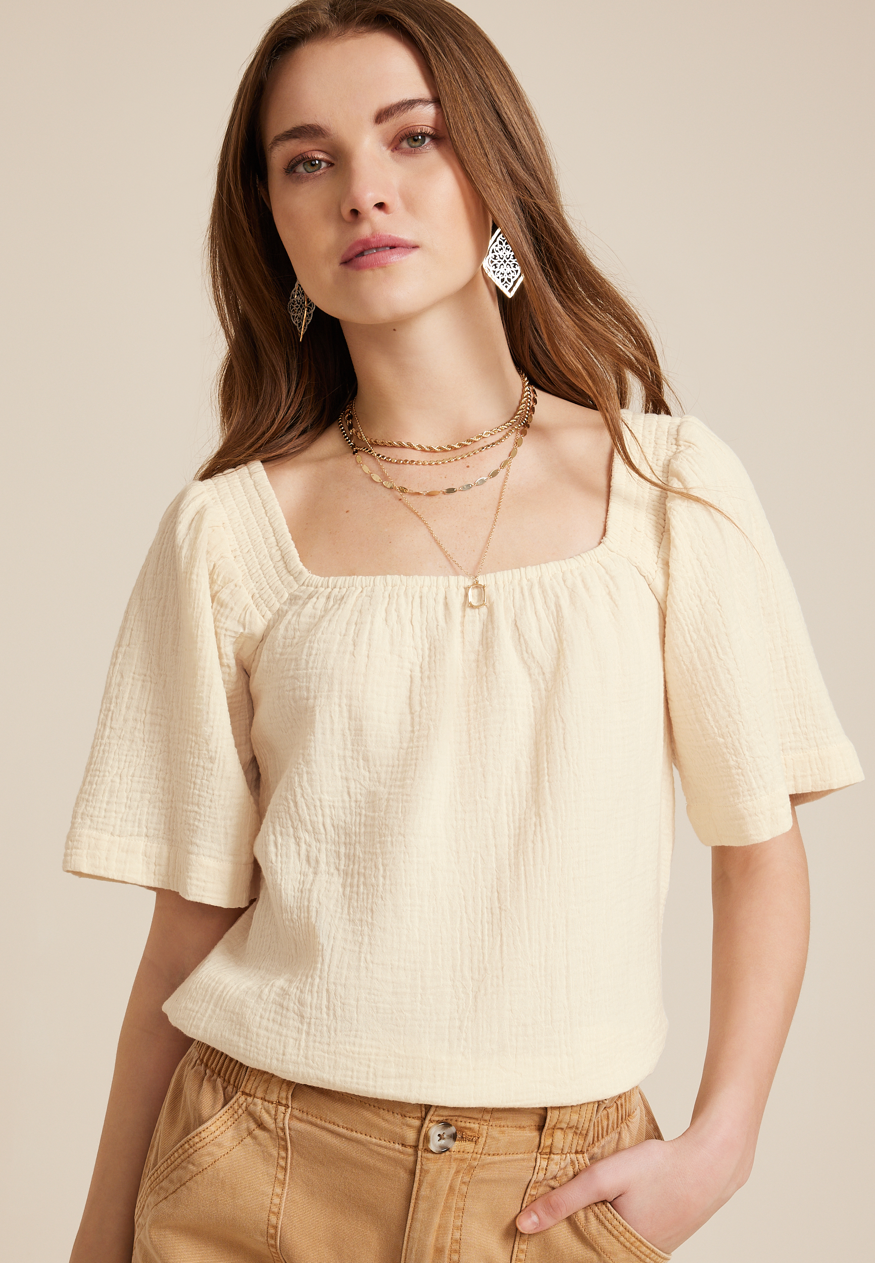 Double Cloth Bell Sleeve Blouse